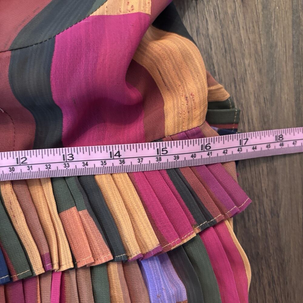 Farm Rio Painted Multicolor Stripes Tiered Maxi Dress L Patchwork Bohemian - Picture 8 of 9